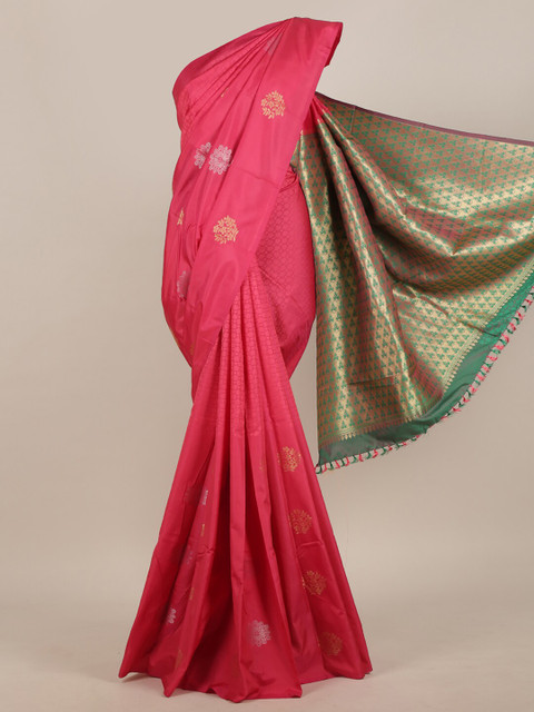 

Pothys Pink & Gold-Toned Floral Zari Art Silk Saree