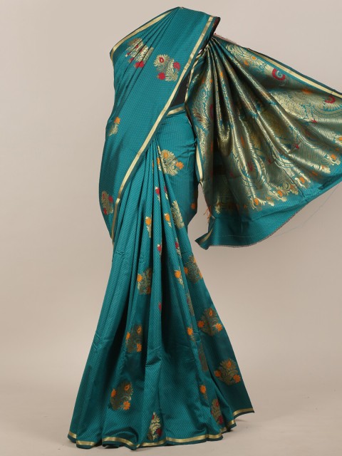 

Pothys Green & Gold-Toned Woven Design Art Silk Saree