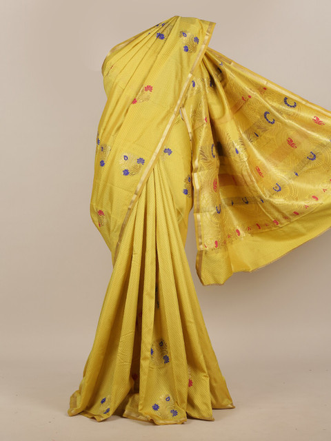

Pothys Yellow & Blue Floral Zari Art Silk Saree