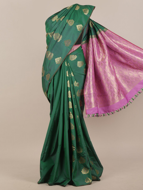 

Pothys Green & Gold-Toned Ethnic Motifs Zari Art Silk Saree