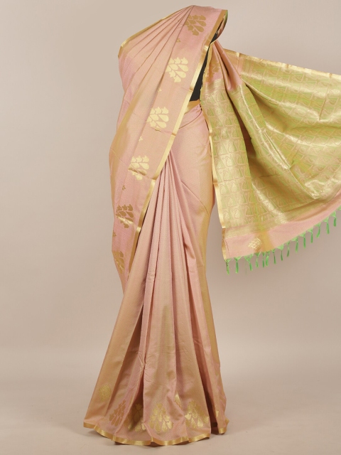 

Pothys Peach-Coloured & Gold-Toned Ethnic Motifs Art Silk Saree