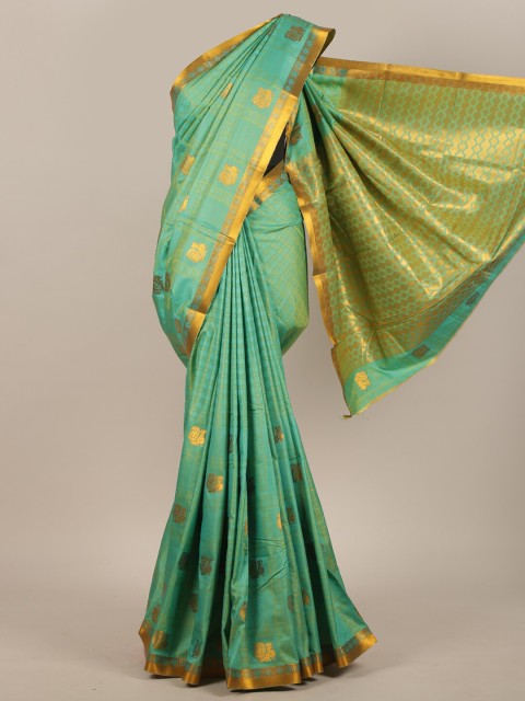 

Pothys Green & Gold-Toned Woven Design Art Silk Saree