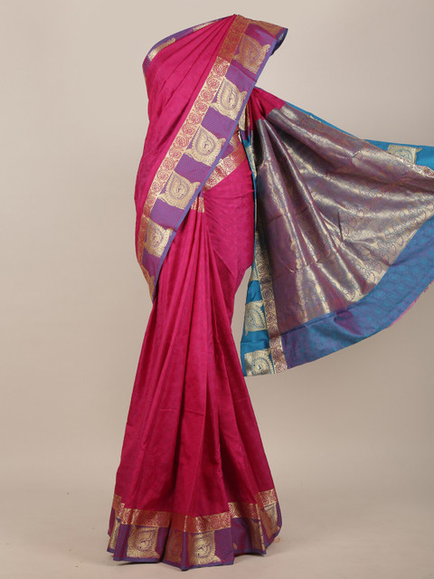 

Pothys Pink & Gold-Toned Ethnic Motifs Art Silk Saree