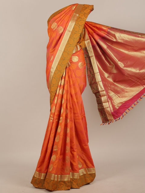 

Pothys Orange & Gold-Toned Woven Design Art Silk Saree