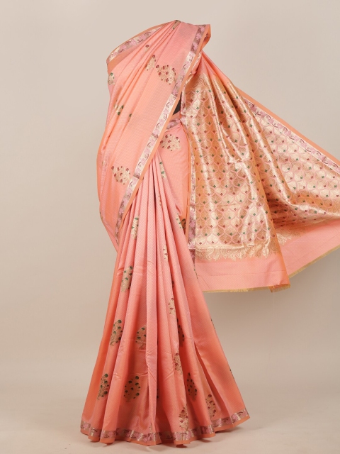 

Pothys Peach-Coloured & Gold-Toned Woven Design Zari Art Silk Saree