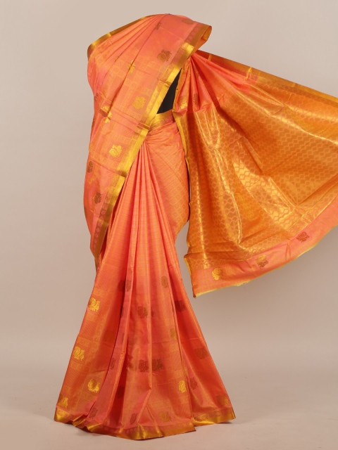 

Pothys Orange & Gold-Toned Floral Art Silk Saree