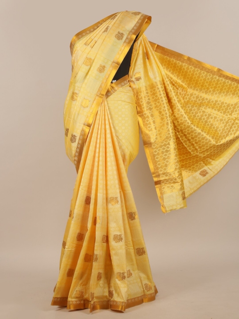 

Pothys Yellow & Gold-Toned Ethnic Motifs Art Silk Saree