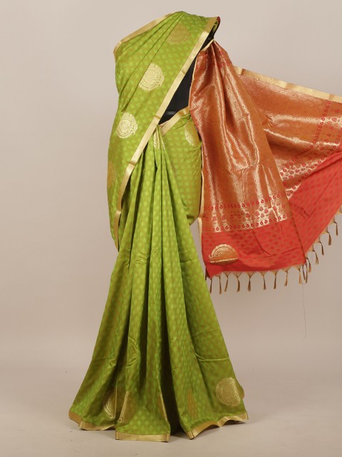 

Pothys Green & Gold-Toned Woven Design Art Silk Saree
