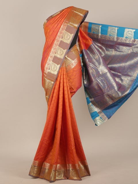 

Pothys Orange & Gold-Toned Ethnic Motifs Art Silk Saree