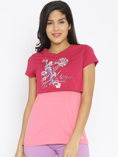 

Enamor Maroon & Pink Printed Sleep Shirt