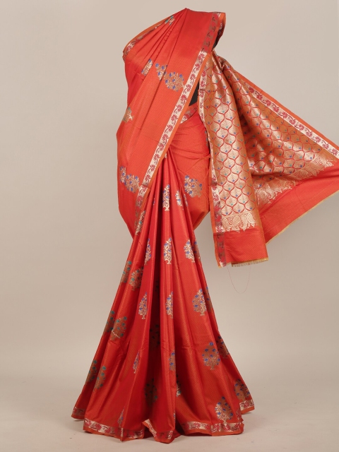 

Pothys Orange & Gold-Toned Woven Design Art Silk Saree