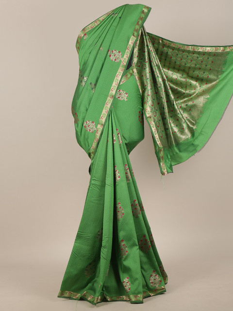 

Pothys Green & Golden Floral Art Silk Saree