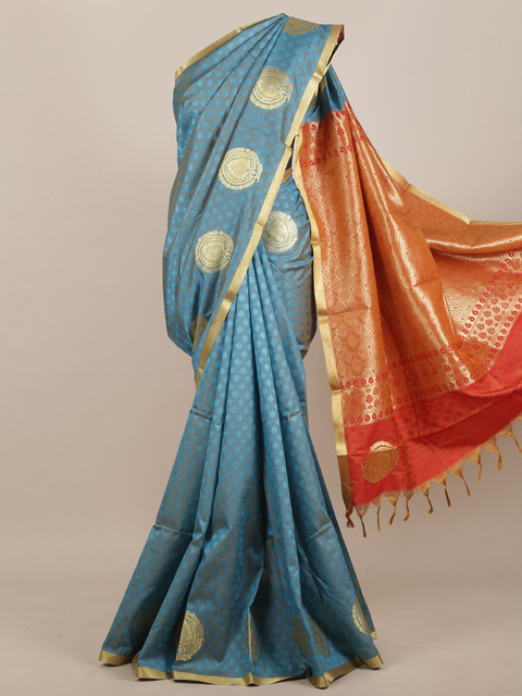 

Pothys Blue & Gold-Toned Woven Design Art Silk Saree
