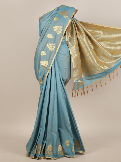 

Pothys Blue & Gold-Toned Zari Art Silk Saree