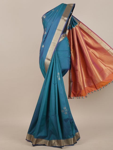 

Pothys Blue & Gold-Toned Floral Zari Art Silk Saree
