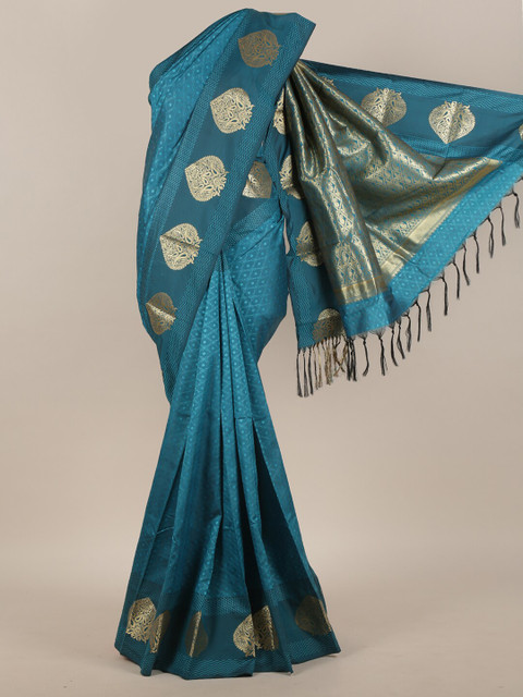 

Pothys Blue & Gold-Toned Ethnic Motifs Zari Art Silk Saree