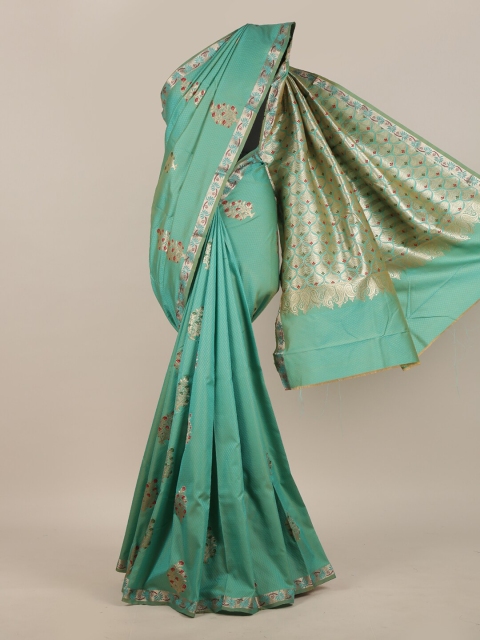 

Pothys Green & Gold-Toned Floral Zari Art Silk Saree