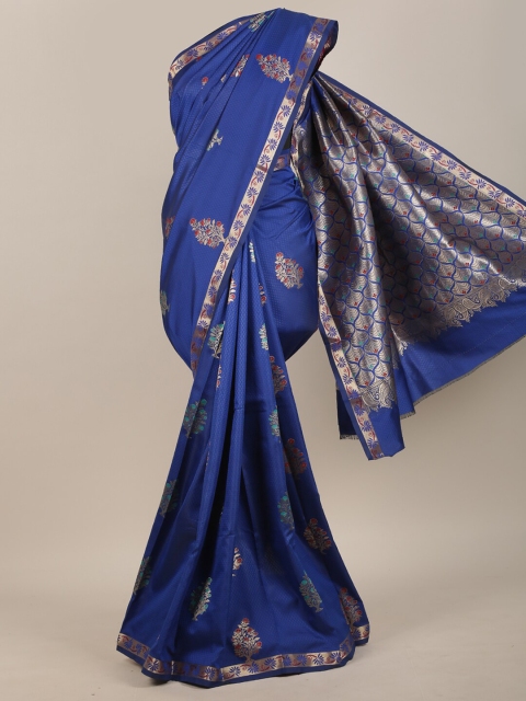 

Pothys Blue & Gold-Toned Floral Zari Art Silk Saree