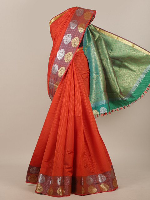 

Pothys Orange Ethnic Motifs Zari Art Silk Saree