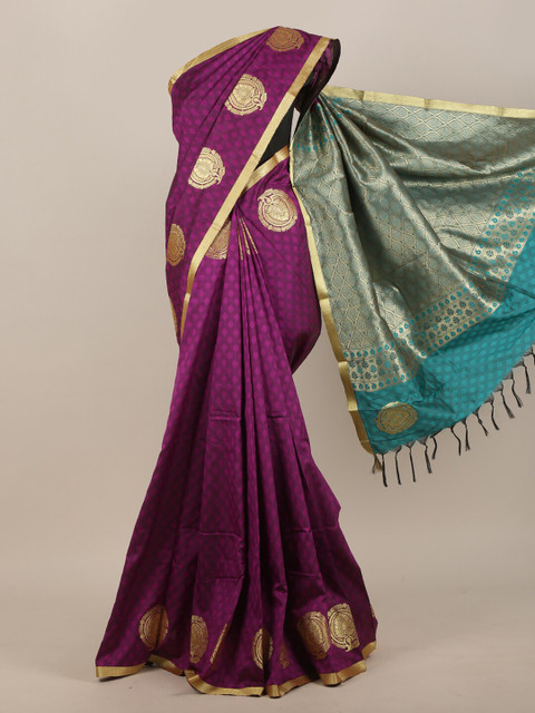 

Pothys Purple & Green Ethnic Motifs Zari Art Silk Saree