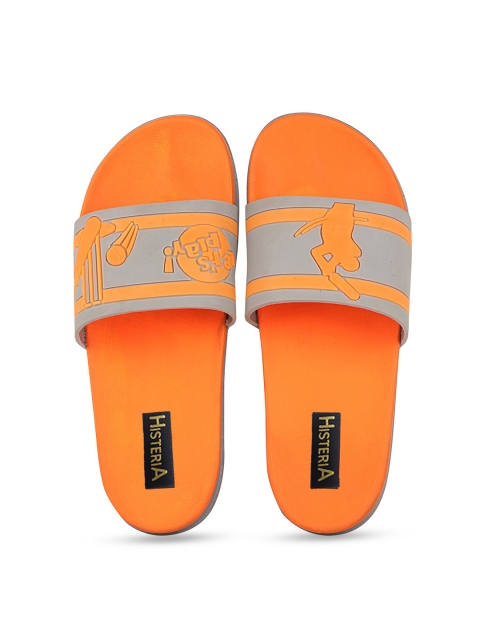 

Histeria Men Orange & Grey Printed Rubber Sliders