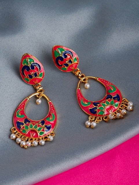

ZeroKaata Women Multicoloured Meenakari Oval Drop Earrings, Multi