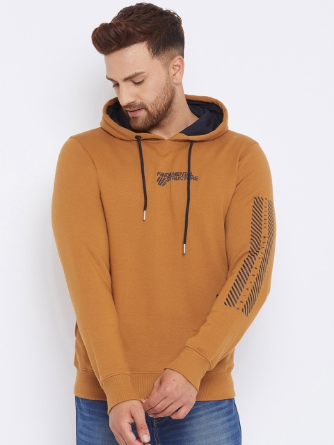 

98 Degree North Men Mustard Solid Hooded Sweatshirt