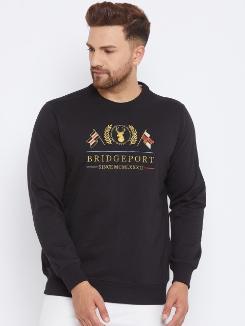 

98 Degree North Men Black Typography Embroidered Pullover Sweatshirt
