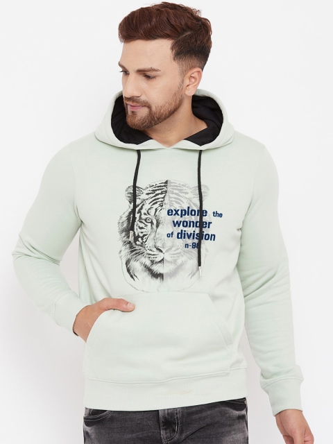 

98 Degree North Men Light Green Graphic Printed Hooded Pullover Sweatshirt
