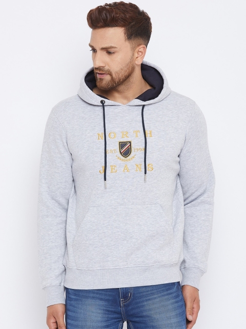 

98 Degree North Men Grey Printed Hooded Sweatshirt