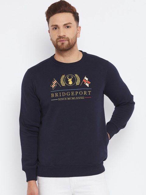 

98 Degree North Men Navy Blue Typography Printed Hooded Pullover Sweatshirt