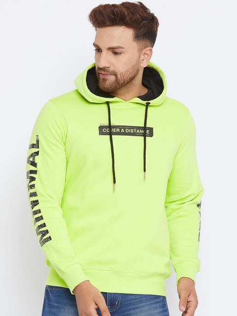 

98 Degree North Men Lime Green Printed Hooded Pullover Sweatshirt