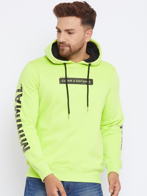 

98 Degree North Men Green Printed Hooded Sweatshirt