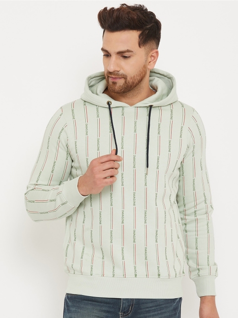 

98 Degree North Men Green Striped Hoody Sweatshirt