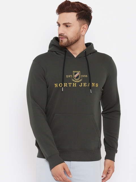 

98 Degree North Men Cotton Olive Green Printed Hooded Sweatshirt