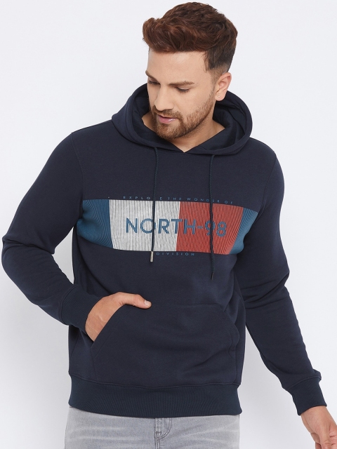 

98 Degree North Men Navy Blue Printed Hooded Sweatshirt