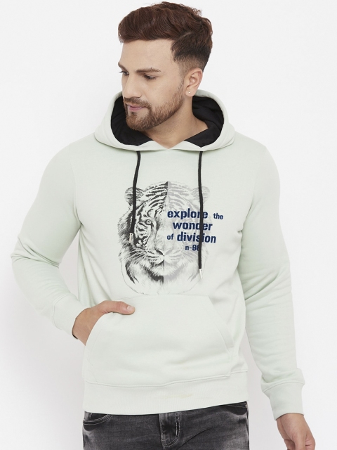 

98 Degree North Men Green Printed Hooded Sweatshirt
