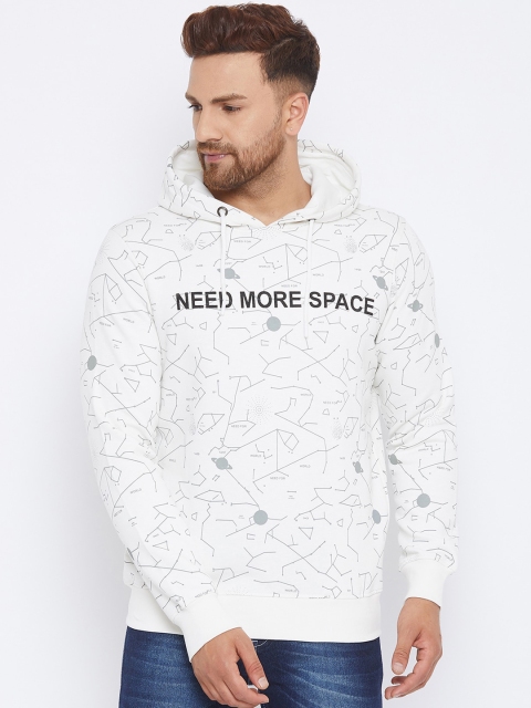 

98 Degree North Men Off White Printed Hooded Pullover Sweatshirt