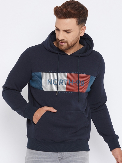 

98 Degree North Men Navy Blue Printed Hooded Sweatshirt
