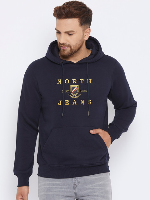 

98 Degree North Men Navy Blue Hooded Pullover Sweatshirt