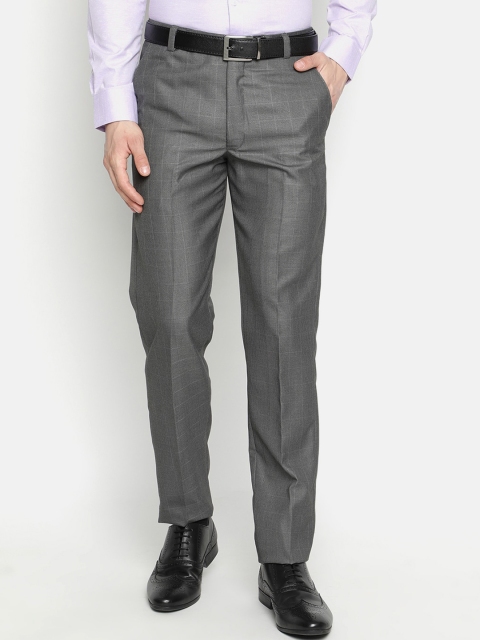 

V2 Value & Variety Men Grey Checked Formal Trousers