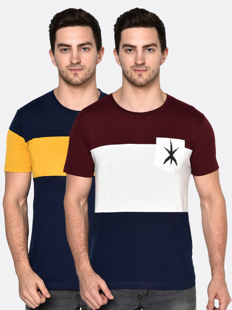 

ELEGANCE Men Pack Of 2 Maroon & Navy Blue T-shirts