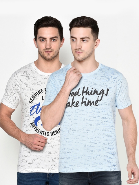 

ELEGANCE Men Pack Of 2 Blue & White Typography Printed T-shirts