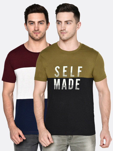 

ELEGANCE Men Pack Of 2 Multicoloured Typography Printed T-shirt, Multi