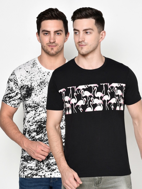 

ELEGANCE Men Pack Of 2 Black & White Printed T-shirt