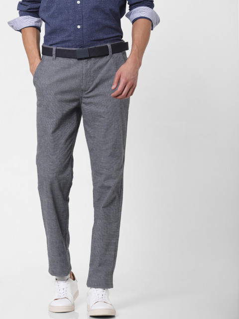 

SELECTED Men Grey Solid Straight Fit Trousers