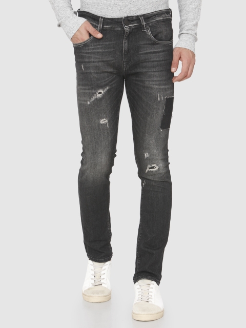 

SELECTED Men Black Slim Fit Mildly Distressed Light Fade Stretchable Jeans