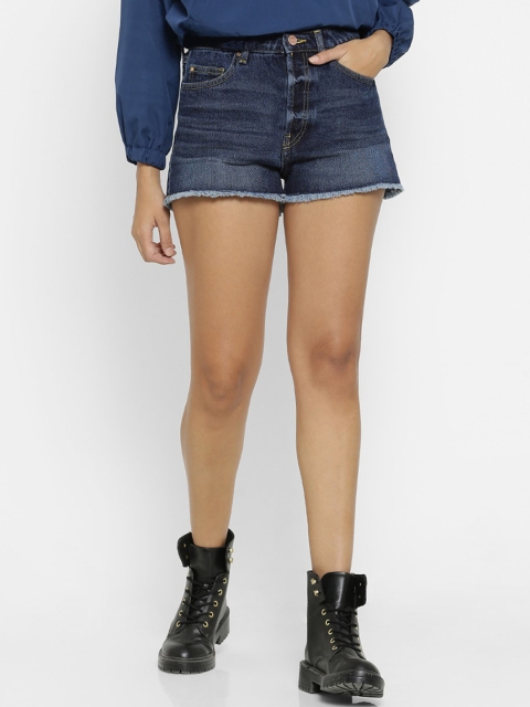 

FOREVER 21 Women Blue Washed Mid-Rise Denim Shorts