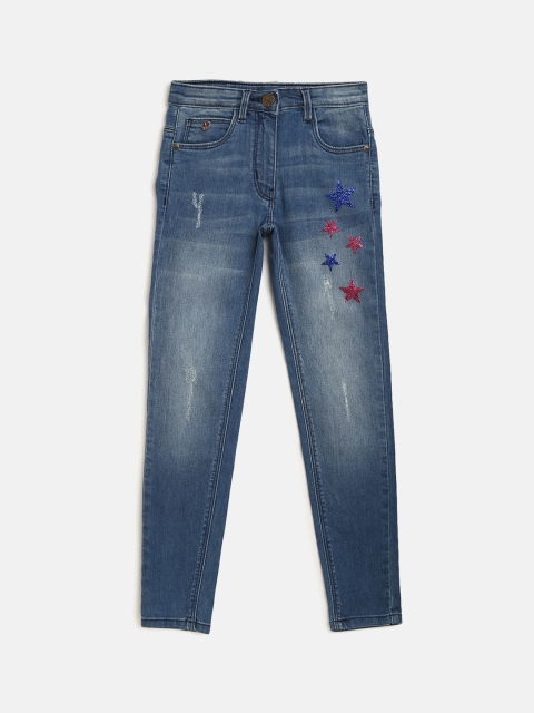 

ELLE Girls Blue Low Distress Light Fade Glittered Star Embellished Jeans