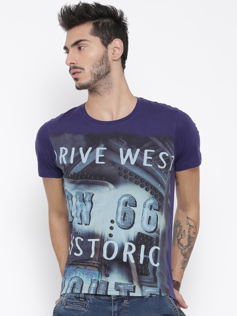 

Fort Collins Men Blue Printed Round Neck T-shirt